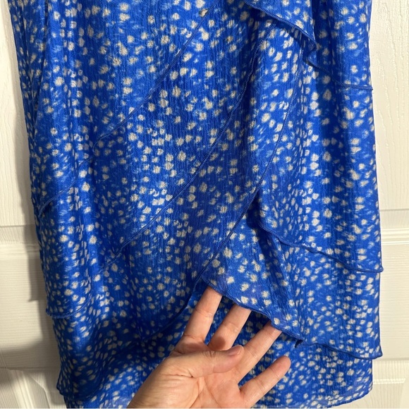 Ann Taylor Petite size 0P 100% silk layered dress, blue/cream, flowy, feminine - Picture 4 of 10